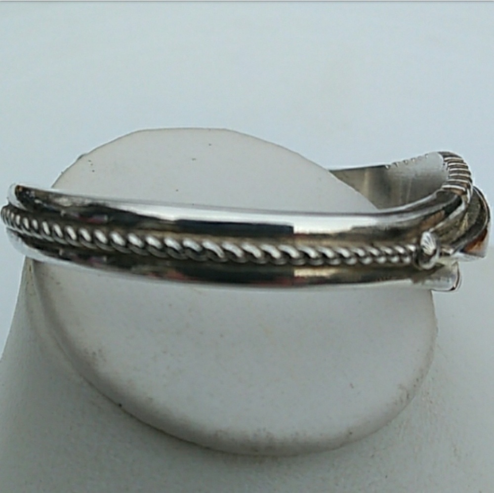 Navajo THOMAS FRANSISCO Tiger Eye Jasper Onyx Inlay Sterling Silv Cuff Bracelet - Picture 7 of 8
